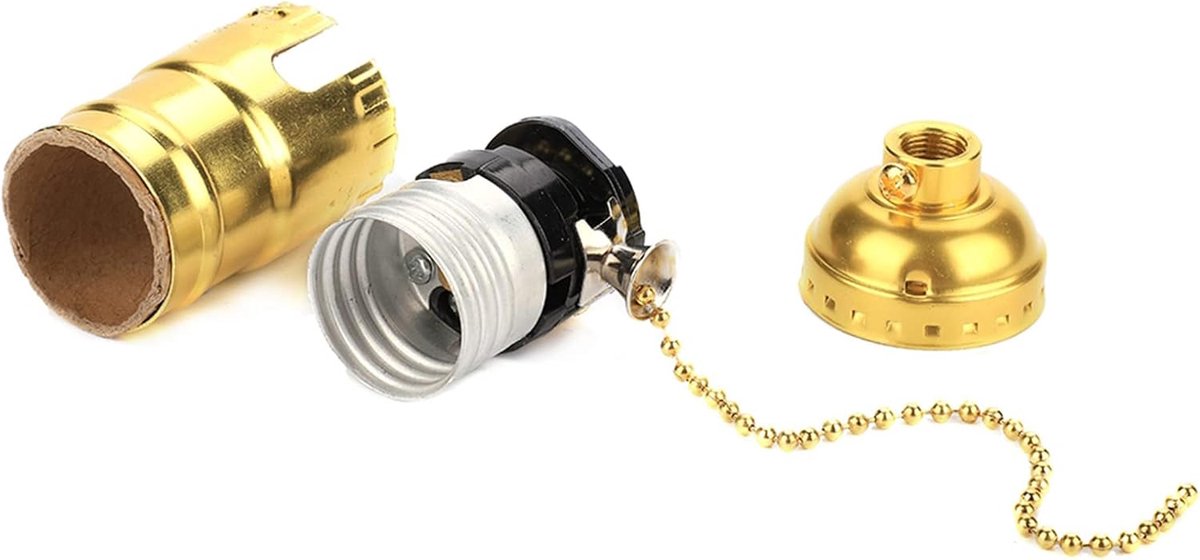 SnelShoppen - Antieke Trekketting Lamp Fitting E27 Lampenhouder Aluminium Vintage Licht Fitting met Trekketting Bureau Lampenhouder Schroefbasis (Goud