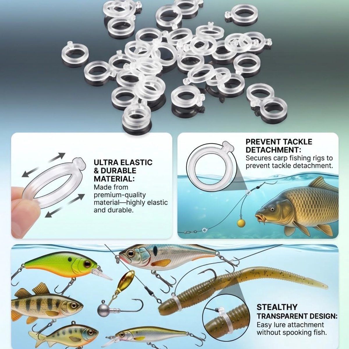 SnelShoppen - Fishing Pellet Ties - 100 Stuks Elastische Boilie Bevestigingen 4mm 6mm 8mm - Lichtgewicht en Draagbaar voor Succesvol Vissen