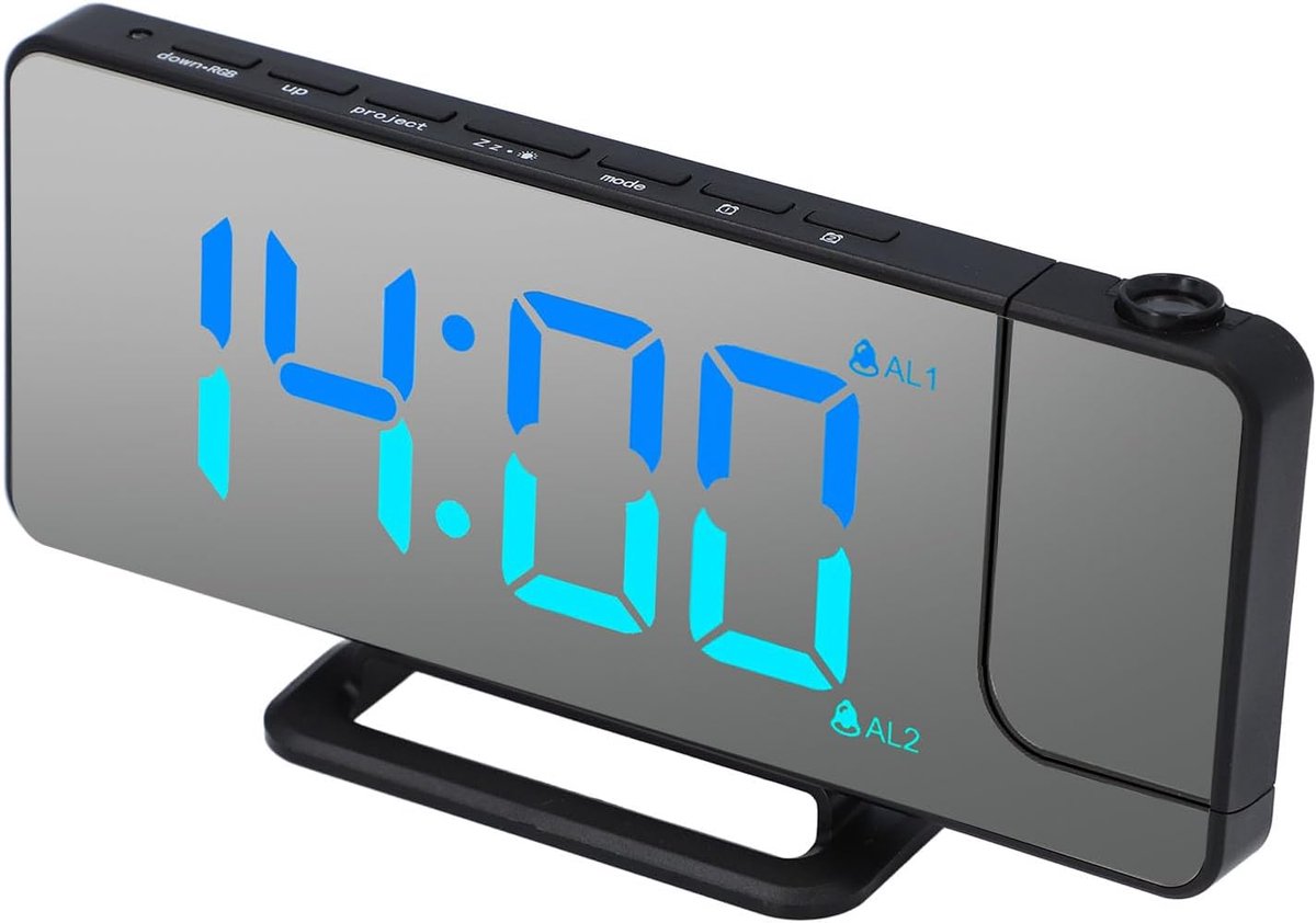 SnelShoppen - Projectie Weerklok 7.4 Inch Digitale Klok met 180° Draaiende Projector, LED Display, 6 Niveaus Helderheid, RGB Nachtlampje, 60 Minuten S