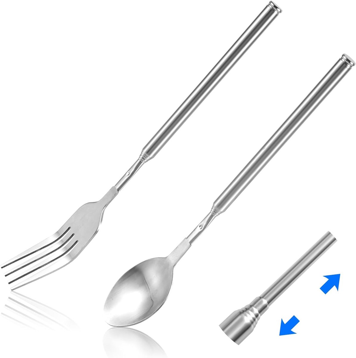 SnelShoppen - Uittrekbare Lepel en Vork Set, RVS Telescopische Etenstools, Uitbreidbare Vork en Lepel voor BBQ, Fruit, Camping en Thuisgebruik