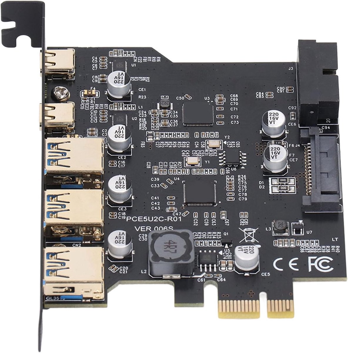 SnelShoppen - PCIe Naar USB 3.2 Gen 2 Kaart, 5 USB Poorten (3 USB Type A en 2 USB-C Poorten), PCI Uitbreidingskaart met 20Gbps Bandbreedte voor Deskto