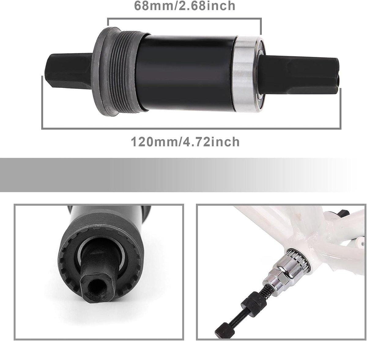 SnelShoppen 68mm MTB Binnenlager Bottom Bracket Vierkant Fietsas Geïntegreerd met Waterdichte Schroeven voor Mountainbike Zwart