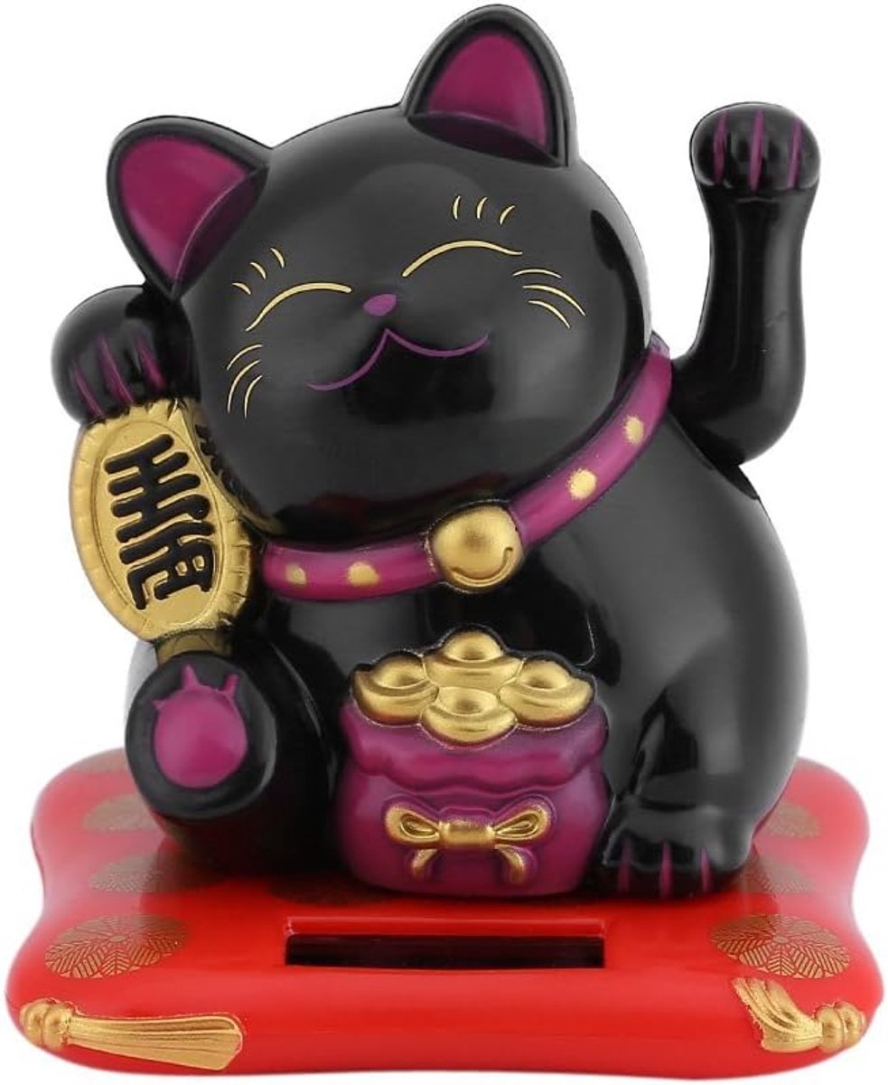 SnelShoppen - Decoratieve Gelukkige Kat Waving Cat voor Thuis en Kantoor - Zwarte Geluksdecoratie - Duurzaam Kunststof - Perfect voor Winkels, Restaur