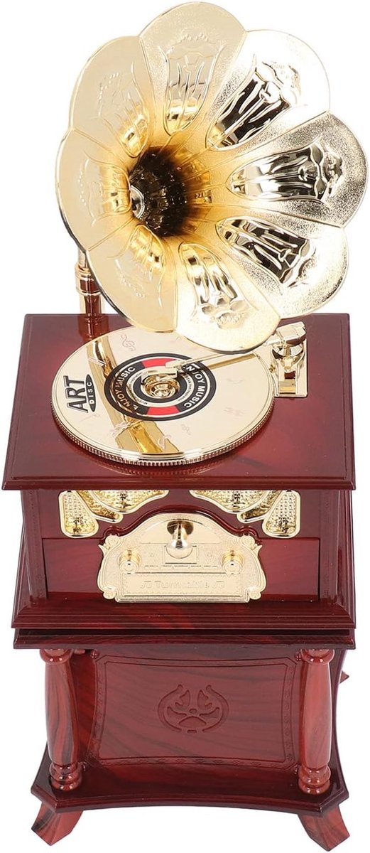 SnelShoppen - Gramophone Muziekdoos Ornament Retro Mechanisch Beweging Met Vintage Charm Voor Decoratie Thuis Tafel Bureau Bruin