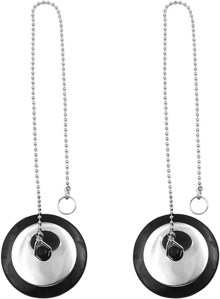 SnelShoppen - 2 Stuks Afvoerplug Vervanging 43mm Universele Badplug met RVS Ketting voor Bad, Wastafel, Keuken, Huis - Voorkomt Geuren en Waterlekkage