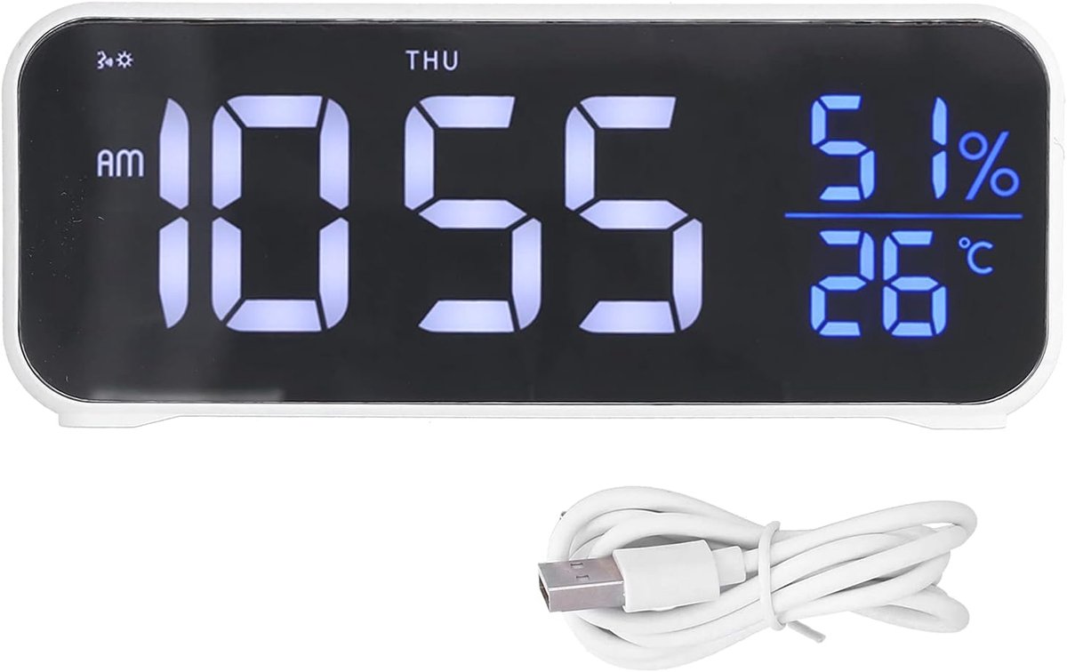 SnelShoppen - Digitale Wekker met USB Poort, Snooze Functie en Helderheidsdimmer, LED Wekker voor Slaapkamer, Bureau, Kinderkamer en Ouderen