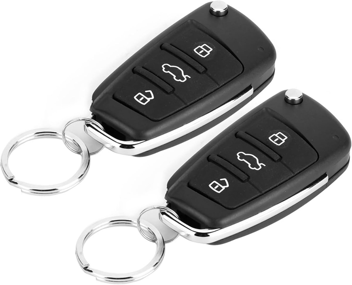 SnelShoppen - 2PCS Universele Keyless Centrale Vergrendeling Auto Alarm Systeem met 3 Knoppen Afstandsbediening, Zwart, Voertuig Alarm en Beveiliging