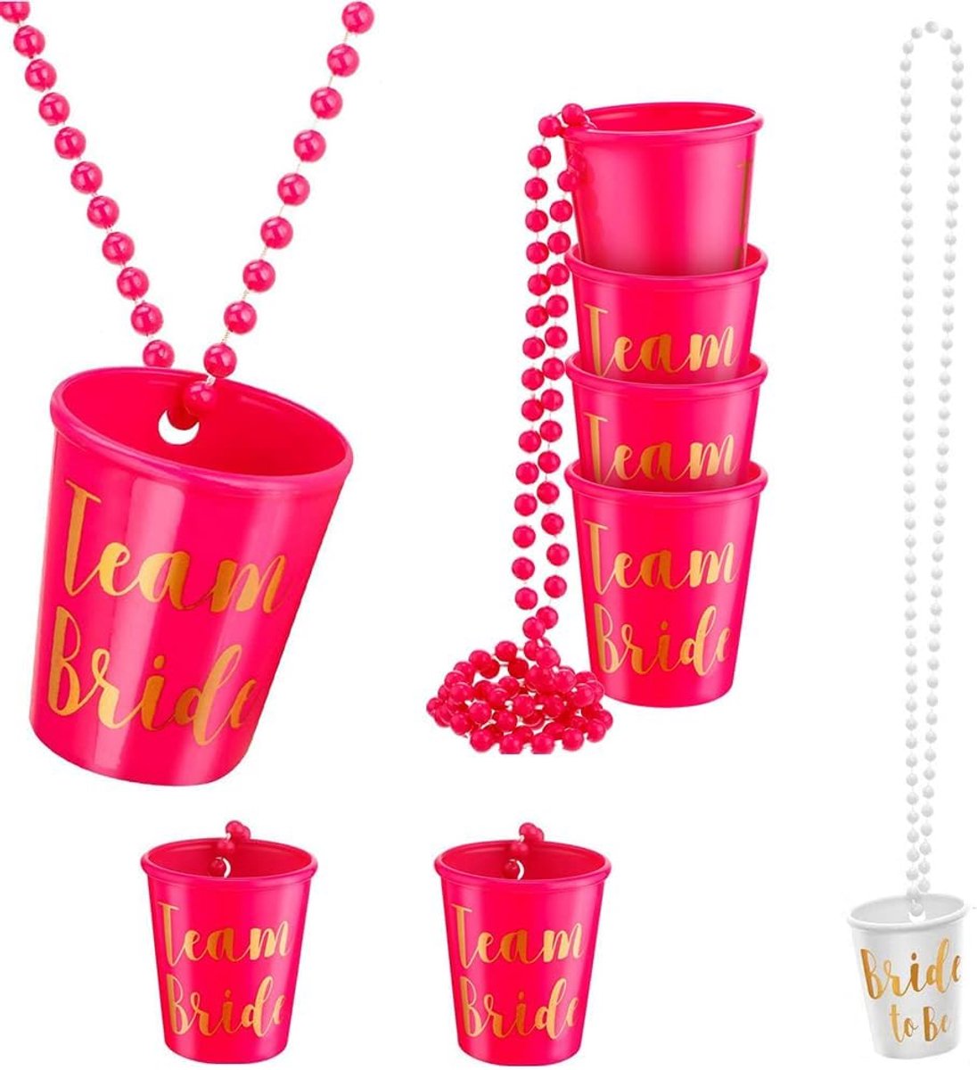 SnelShoppen - Zalati Shot Glass Necklace 8 Stuks Plastic Kralen Cups voor Bruiloft Feest Decoratie - Wit & Rood - Veilig voor Decoratie