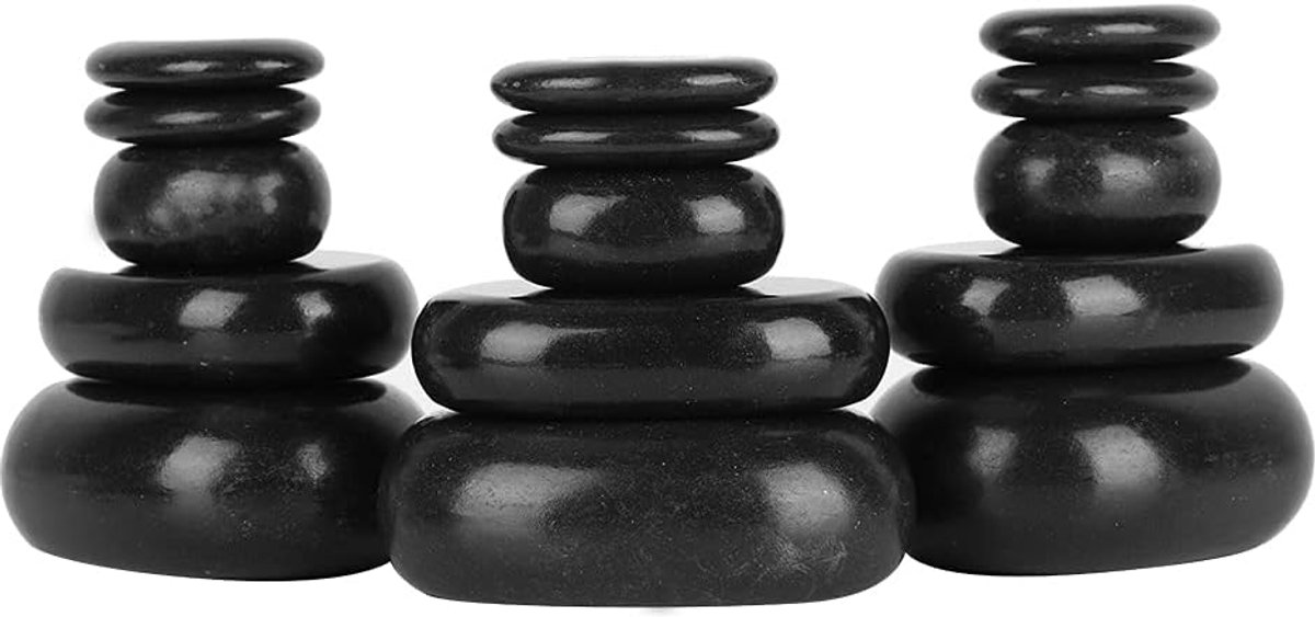 SnelShoppen - Hotstone Set van 20 Basalt Massage Stenen - Starter Set voor Spierontspanning, Warmtebehandeling, Massages, Alternatieve Therapie, Profe