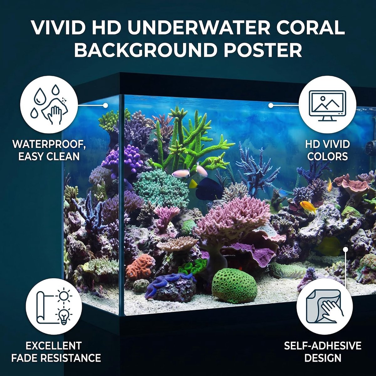 SnelShoppen - PVC Zelfklevende Aquarium Achtergrond Poster, Onderwater Koraal Decor, Landschap Behang Sticker, Duurzaam Waterdicht, 61x41cm