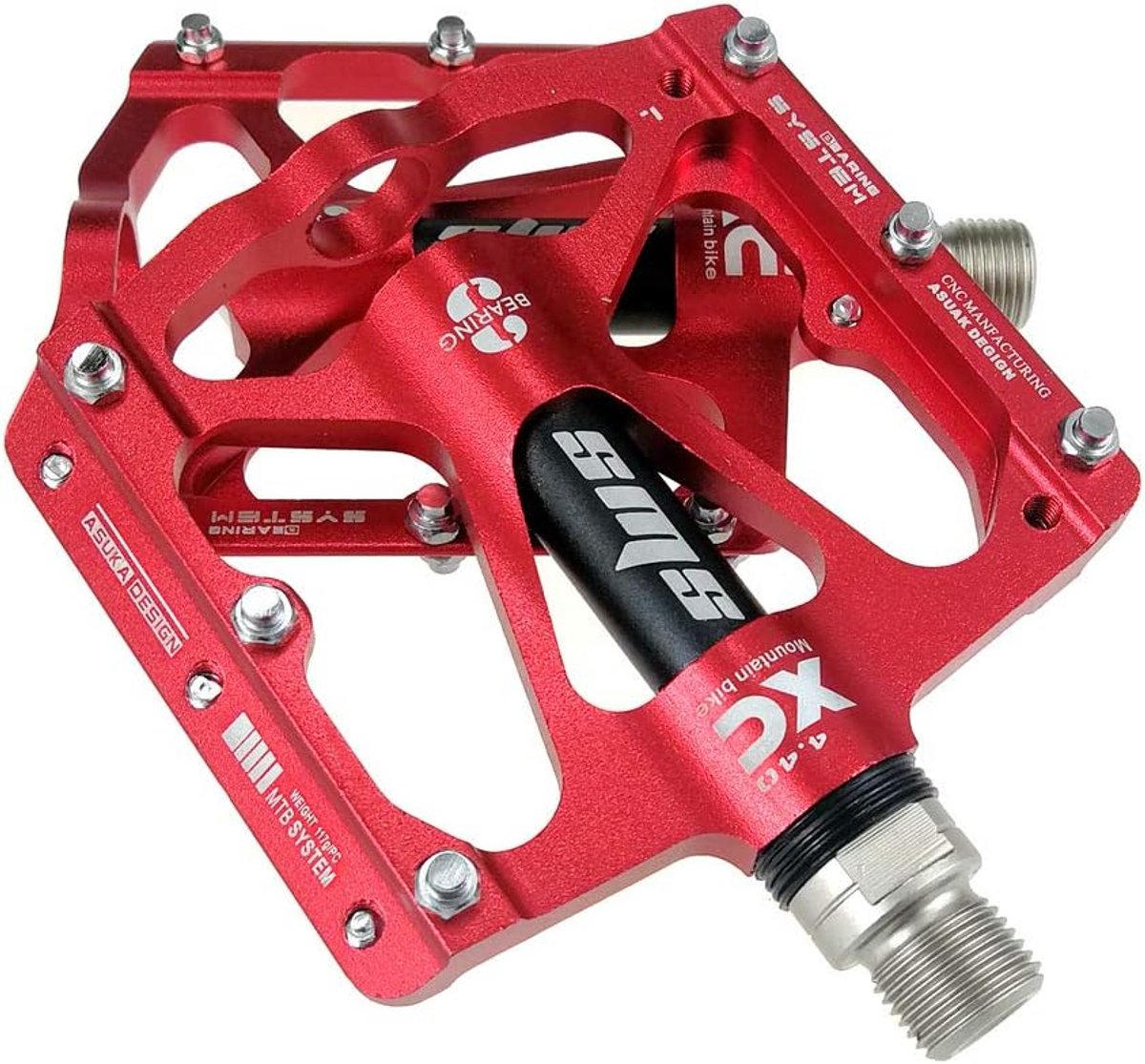 SnelShoppen - Hoogwaardige Aluminium Legering Antislip Pedalen Licht MTB/Mountainbike/Fietspedalen/Roadbike/Stadsfiets/BMX met Cr-Mo Stalen As (Rood)