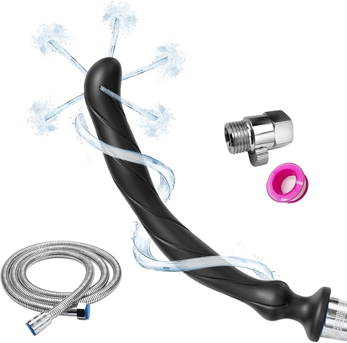 Shower en Massage Maskerset met 5-Gat Sprayer, Flexibele Silicone Slang en Comfortabele Mondstuk, Ideaal voor Thuisgebruik en Ontspanning, 27 cm + 150 cm Slang