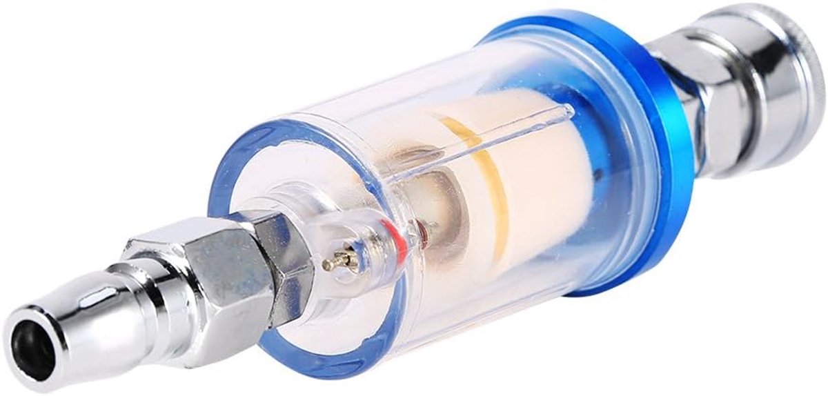 SnelShoppen - Mini Waterfilter voor Spuitpistolen met Luchtslang, Vocht Afscheider, Transparant, 90mm Hoog, 6mm BSP, Voor Schilderen en Airbrushen
