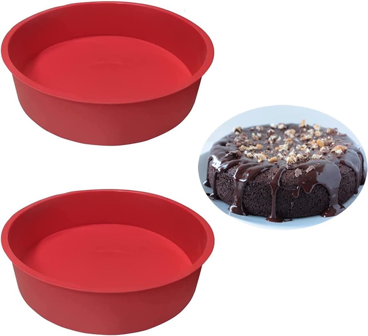 SnelShoppen - 2x 20cm Siliconen Cakevormen voor Bakken, Ronde Cake Bakvorm met Antiaanbakcoating, Geschikt voor Taarten, Muffins, Puddingen, Brood
