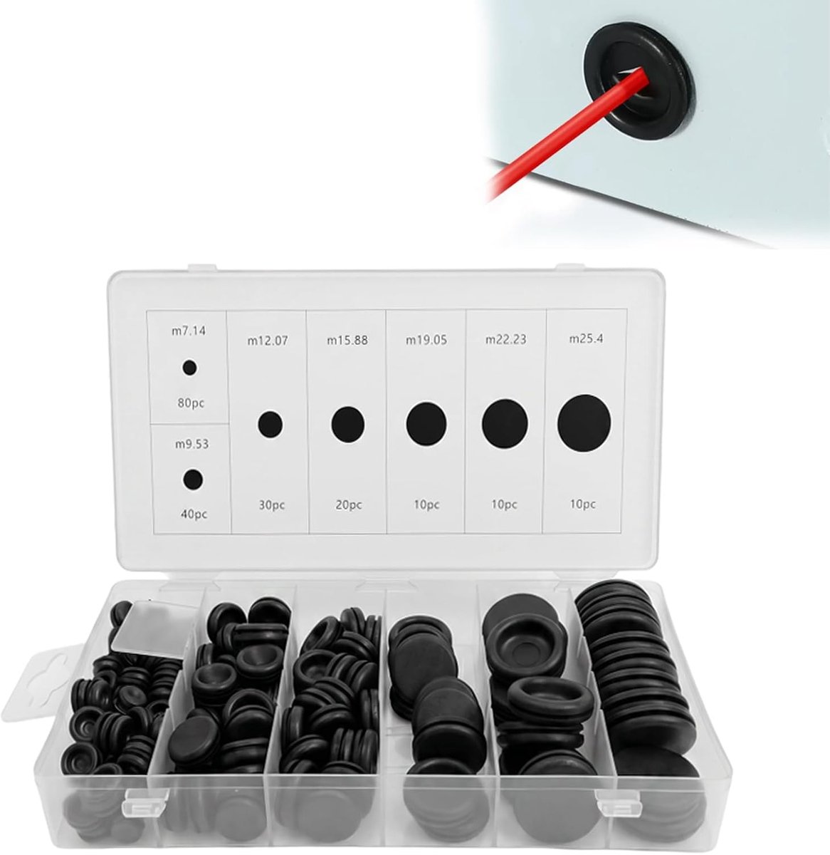 SnelShoppen - 170-delige Rubber Stoppen Set, Blinde Stoppen Assortiment, Kabeldoorvoer Rubber Stops, Rubber Pluggen voor Mechanische Pluggen, Auto, Ma