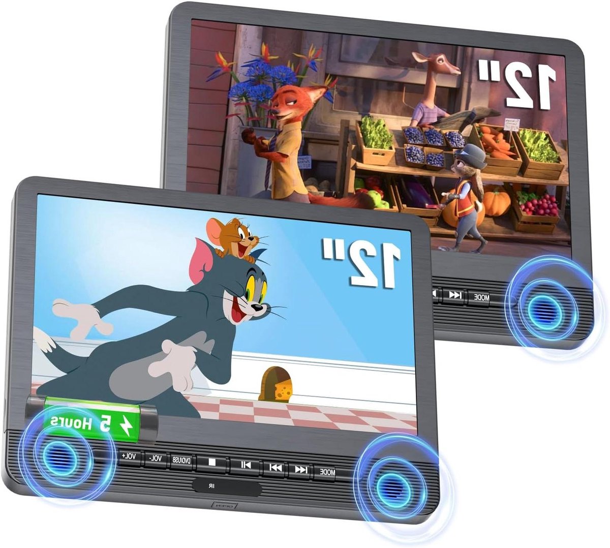 Auto DVD-spelers - Hoofdsteun Schermen - Reizen met kinderen - Dubbele 12 inch schermen - 5 uur batterij - Zwart