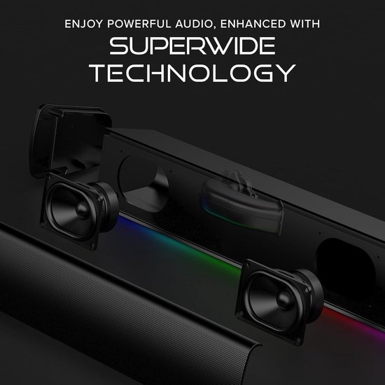 Compacte Soundbar - Gaming Geluid - Film en Games - SuperWide Technologie - 41 Centimeter - Wit — afbeelding 2