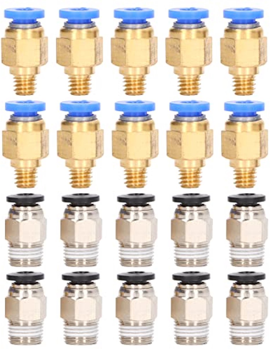 SnelShoppen - 20Pcs 3D Printer Pneumatische PC4-M6 en PC4-M10 Aansluitingen Set voor Creality Ender 3 - Duurzaam Messing en RVS - Eenvoudig te Install