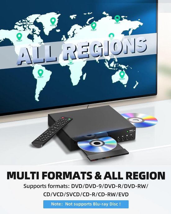 DVD Speler - Mediaspeler - Thuisbioscoop Ervaring - Regiovrij Afspelen - Compact Ontwerp - Zwart — afbeelding 4