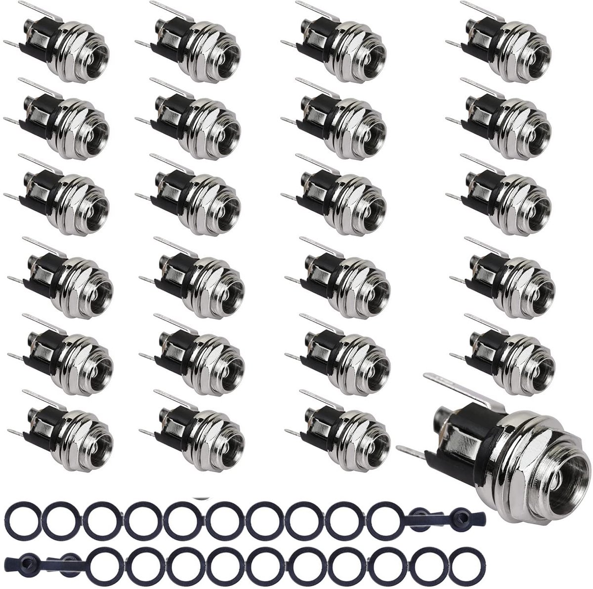 SnelShoppen - DC Voedingsaansluiting 5.5 x 2.1 MM / 5.5 x 2.5 MM Stekker Paneelmontage Adapter met Stofkap - 3 Terminals, Zwart, Zilver, 3-Hole Solder