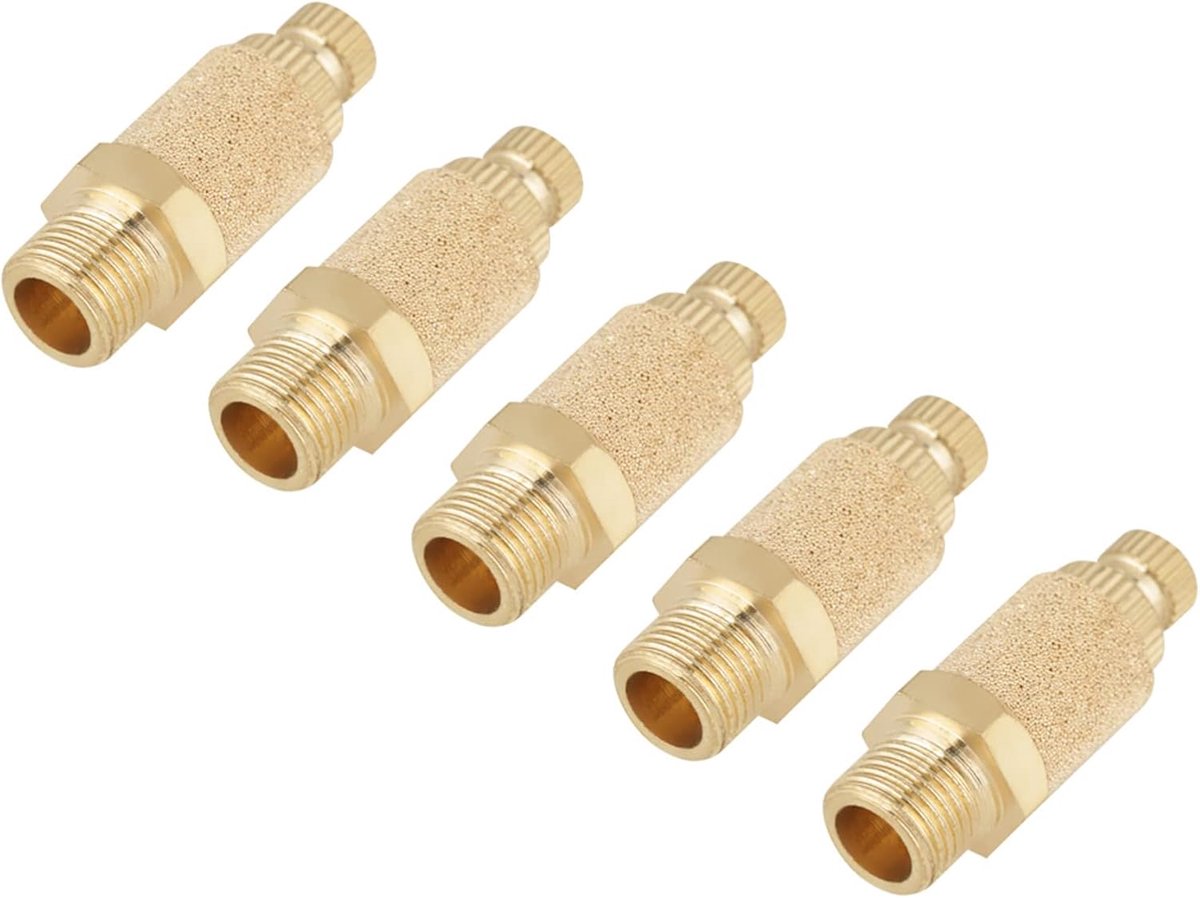 SnelShoppen - 5-delige Set 1/8 BSP Messing Pneumatische Geluiddempers voor Luchtstroom Snelheidscontrole, Duurzaam en Hoogwaardige Geluiddemping voor