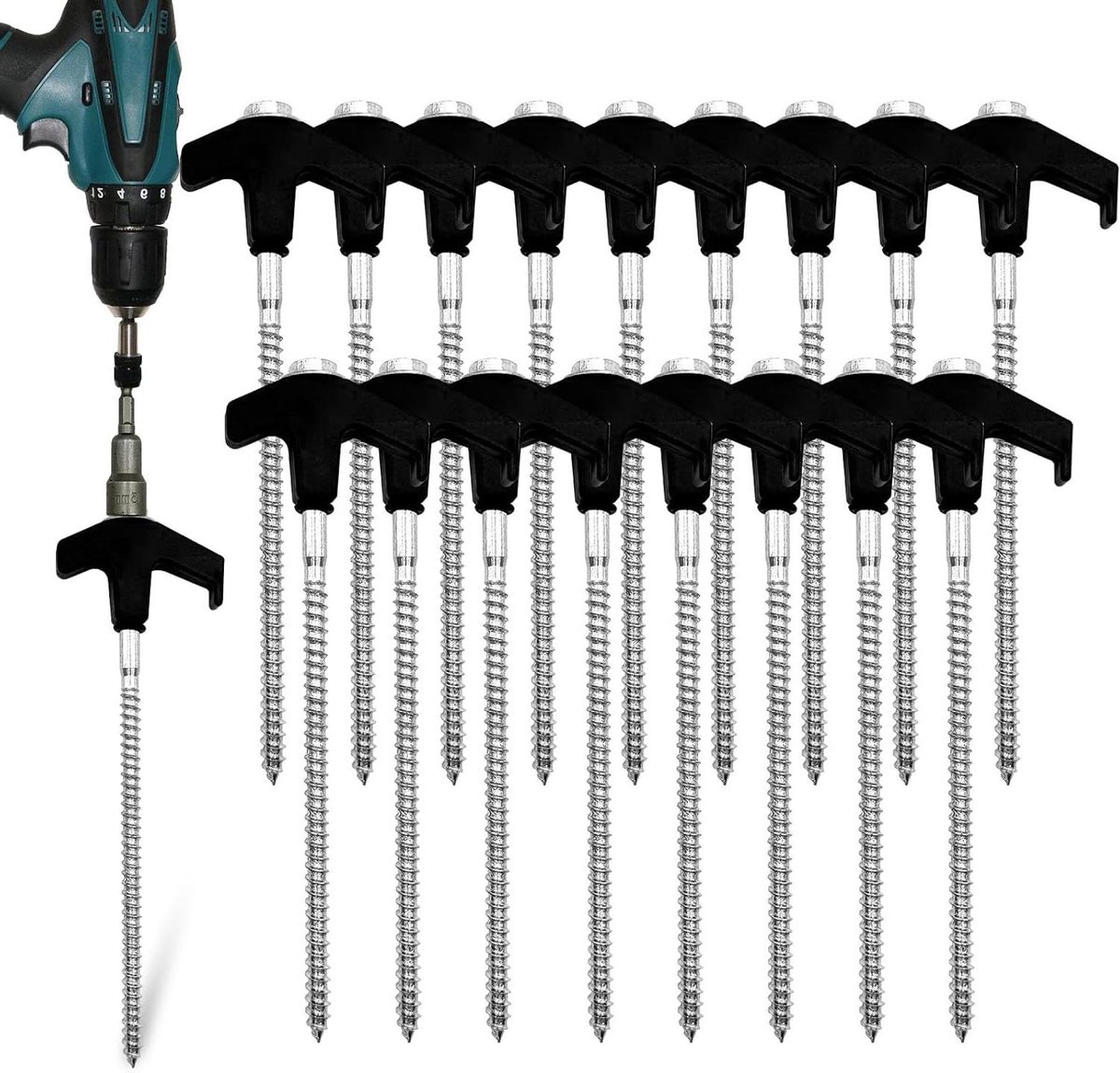 Tentharingen Set - Grondankers Haringen - Kamperen Buiten - Zwaar Gegalvaniseerd Staal - 20 cm 20 Stuks - Zilver Zwart