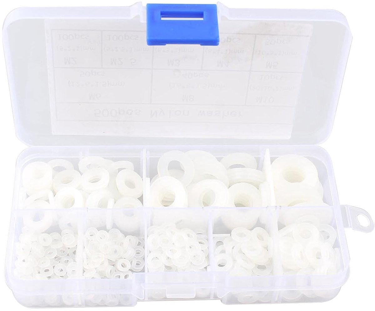 500pcs White Nylon Washer Plastic Flat Washer Nylon Gasket Ring Assorted Insulating Round Plastic Spacer Rings M2 M2.5 - ShopVlot