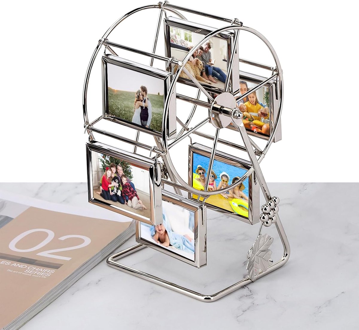 SnelShoppen - Draaiend Reuzenrad Fotolijst, Gepersonaliseerde Familie Fotolijst voor 12 Foto's, Woondecoratie, Kerst en Verjaardag Cadeaus, Fotostudio