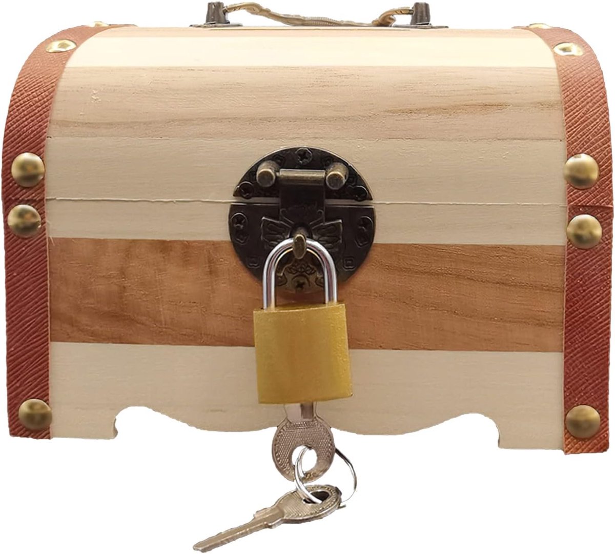 SnelShoppen - Vintage Houten Piratenkist met Slot - Kleine Schatkist van Natuurhout - Decoratief en Praktisch voor Opslag, Feest, Kinderen en Tuin