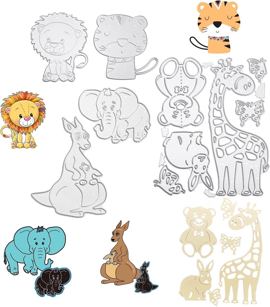 Set van 10 Jungle Dier Snijmallen voor Kinderen - Embossing Stencils voor Scrapbooking, Fotoalbums en Kaarten Decoratie