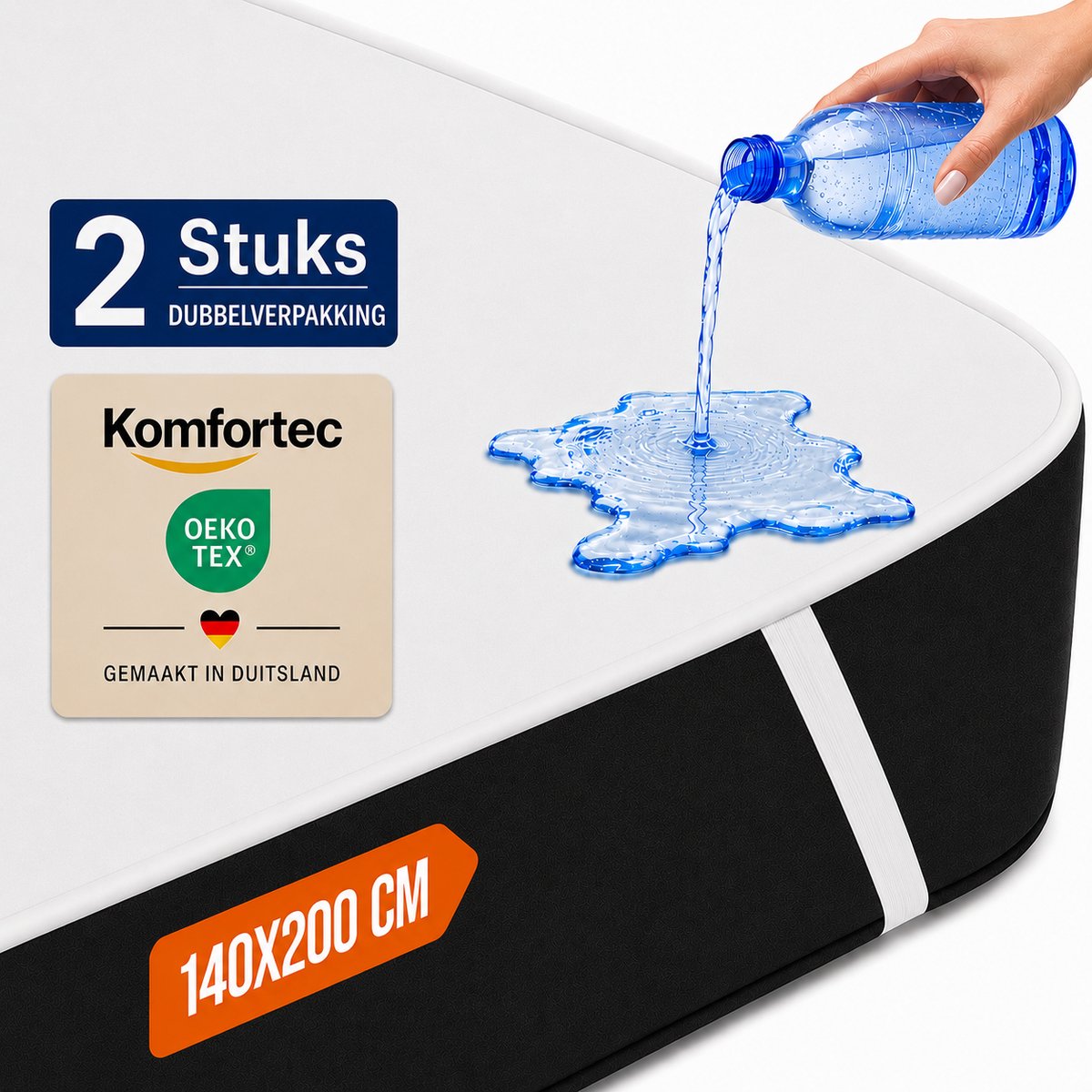Komfortec Set van 2 Waterdichte Matrasbeschermers 140x200 cm Dubbelpak - Matrasbeschermhoes - Ademende Matrashoes - Niet Krakende Matrasbeschermer - Incontinentiemateriaal - Wit