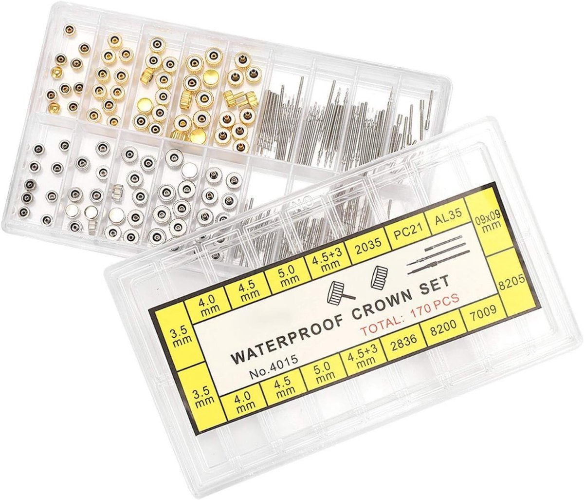 SnelShoppen - 1 Box Horloge Stem Extender en Kronen, Accessoire Reparatie Vervangset, Hoge Hardheid Horloge Uitbreidingsbalk, Voor Horlogemakers en Ho