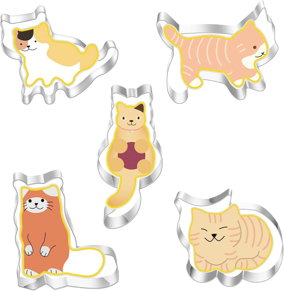 SnelShoppen - Cookie Cutters Kat Koekjesvormen Set - 5 Stuks RVS Dierlijke Koekjesuitstekers voor Bakken, Fondant, Deeg, Kinderen, Feest, Keuken