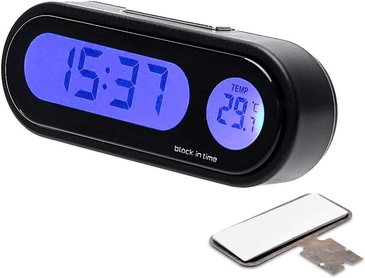 SnelShoppen - Digitale LED Klok Thermometer voor Auto Interieur - 2 in 1 Auto Klok met LCD Achtergrondverlichting, Temperatuurweergave van -20 tot 50°