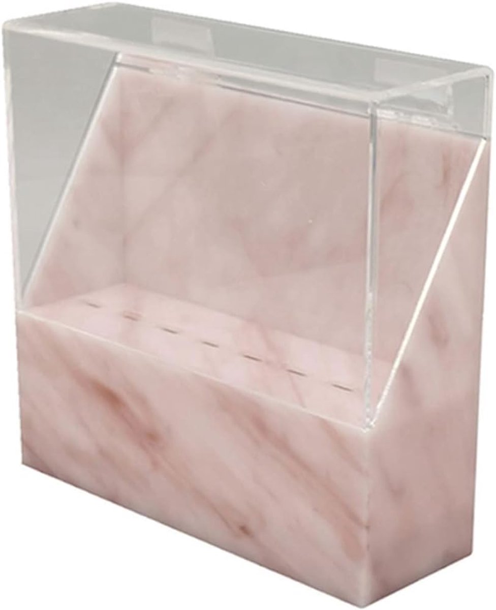 SnelShoppen - 8-Gaten Opbergdoos voor Pincetten - Organizer Houder met Stofkap - Voor Wimperextensions - Roze Marmer Stijl