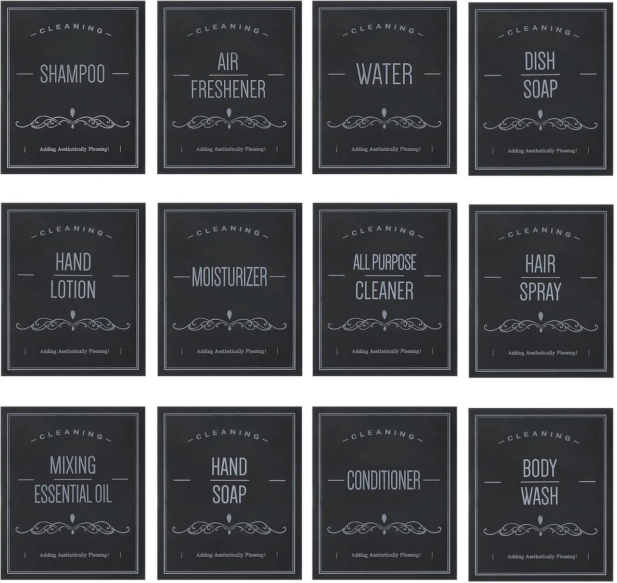 SnelShoppen - 48 Stuks Waterdichte Stickers voor Zeepdispenser, Keuken en Badkamer Labels, Ideaal voor Flessen, Handzeep, Shampoo, Conditioner, Zwart