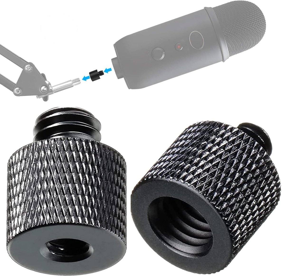 SnelShoppen - 2 Stuks Draad Adapters 3/8" op 1/4" en 1/4" op 3/8" voor Camera, Statief, Microfoonstandaard, Aluminium Legering, Zwart