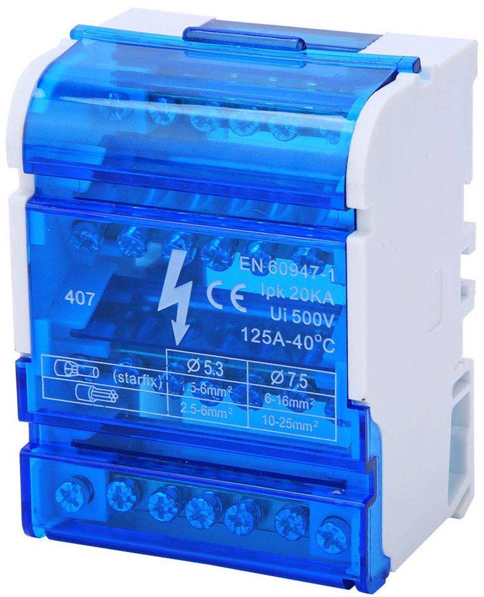 SnelShoppen - Terminal Verdeeldoos 407, 4x7 Gaten Aansluitblok, DIN Rail 4 Laags Enkele Fase Terminaldoos met Transparant Deksel, Veilig en Betrouwbaa