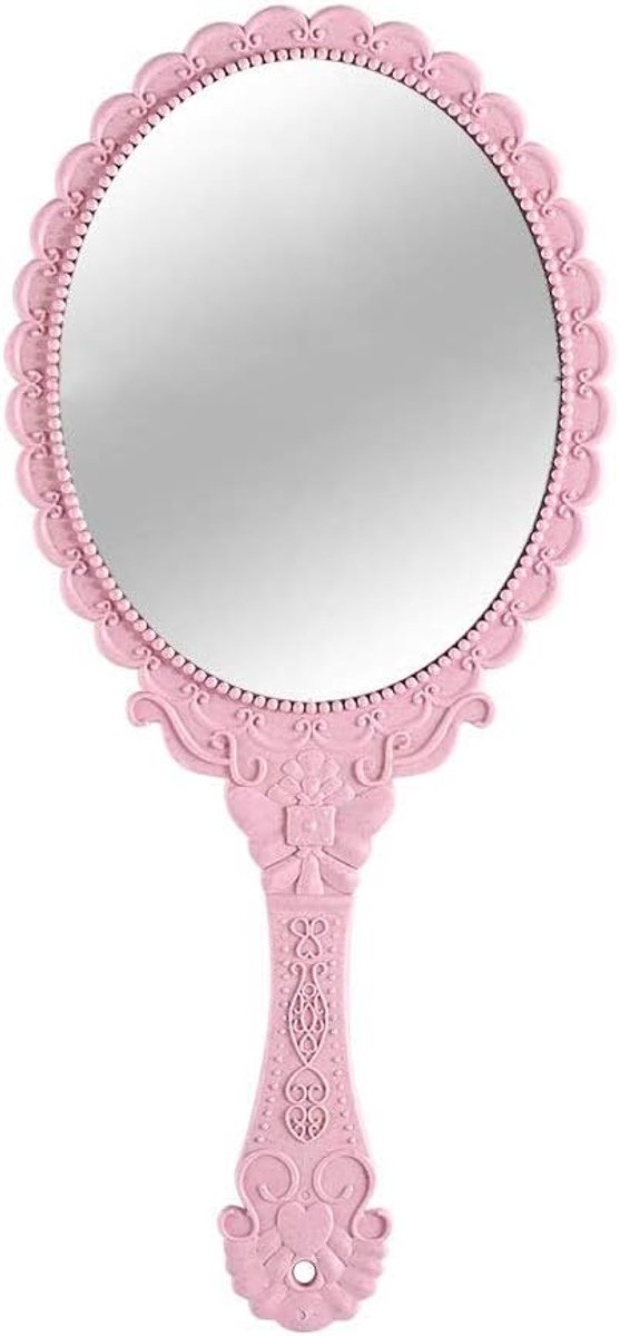 Hand Held Makeup Mirror, Decorative Vintage Cosmetic Mirror, Hand Held Travel Mirror (Pink) - ShopVlot