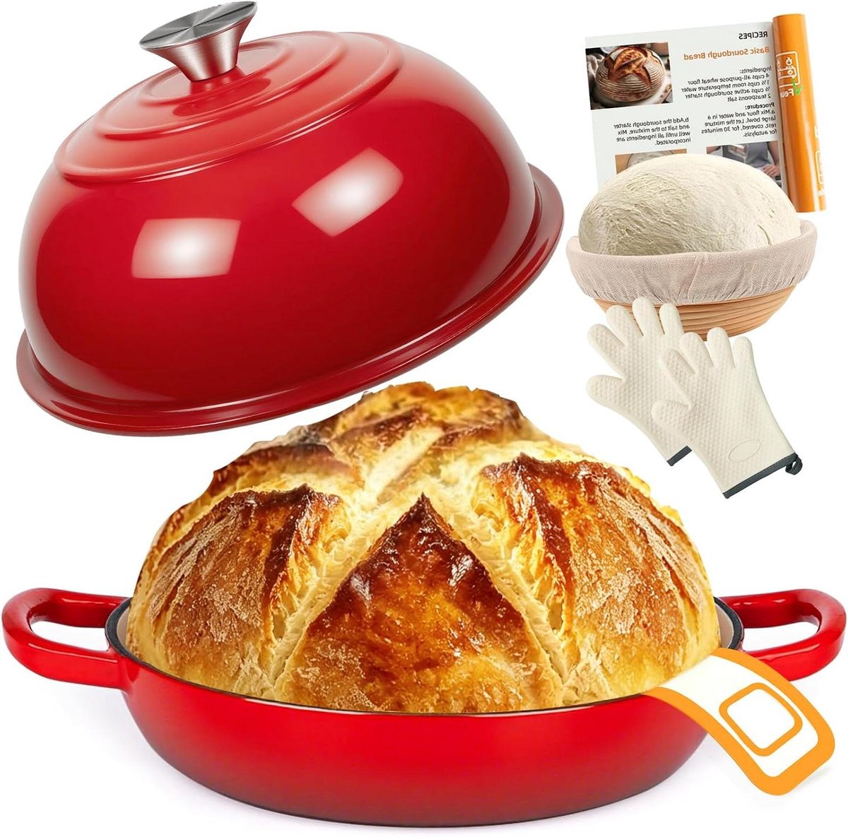 Gietijzeren Broodpan - Stoofpan Braadpan - Brood Bakken - Geëmailleerd Gietijzer - 57 Liter - Rood