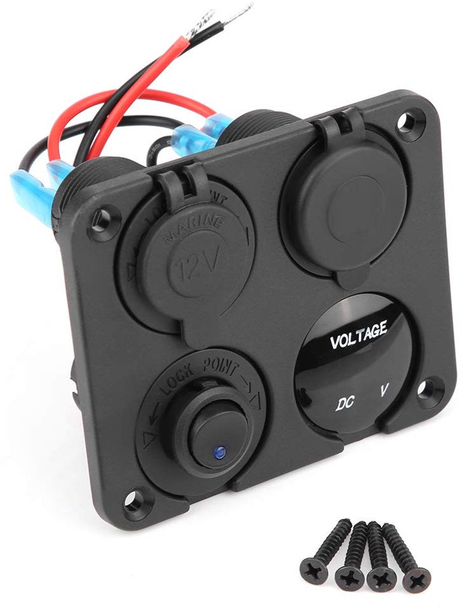 SnelShoppen - Dual USB Auto Oplader Voltmeter Schakelaar 4 in 1 Aan/Uit Toggle Schakelpaneel Dual USB Oplader Sigarettenaansteker Voltmeter voor Auto
