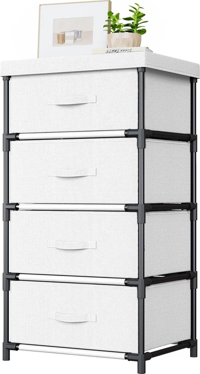 Ladekast - Opbergkast - Ruimte Organiseren - Stabiel Stalen Frame - 85 x 44 x 34 cm - Wit
