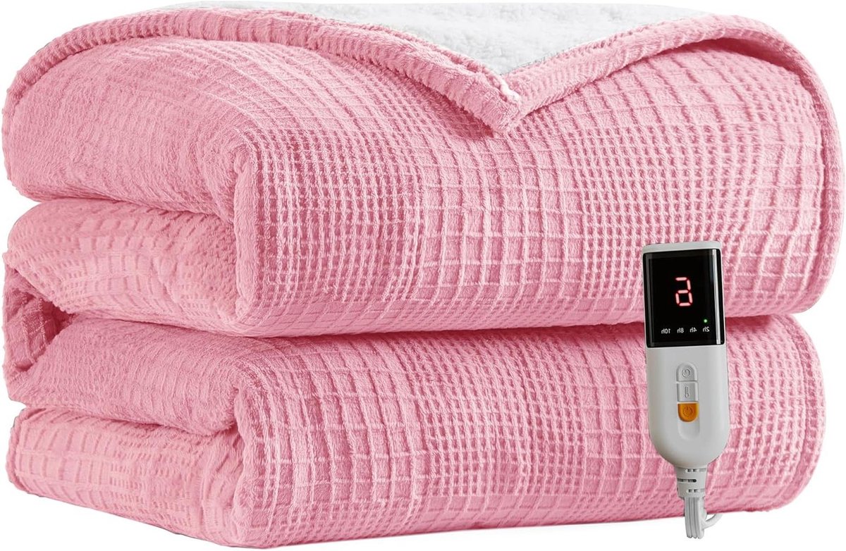 Elektrische Deken - Verwarmde Deken - Warm Blijven - 9 Warmtestanden - 130x160 cm - Roze