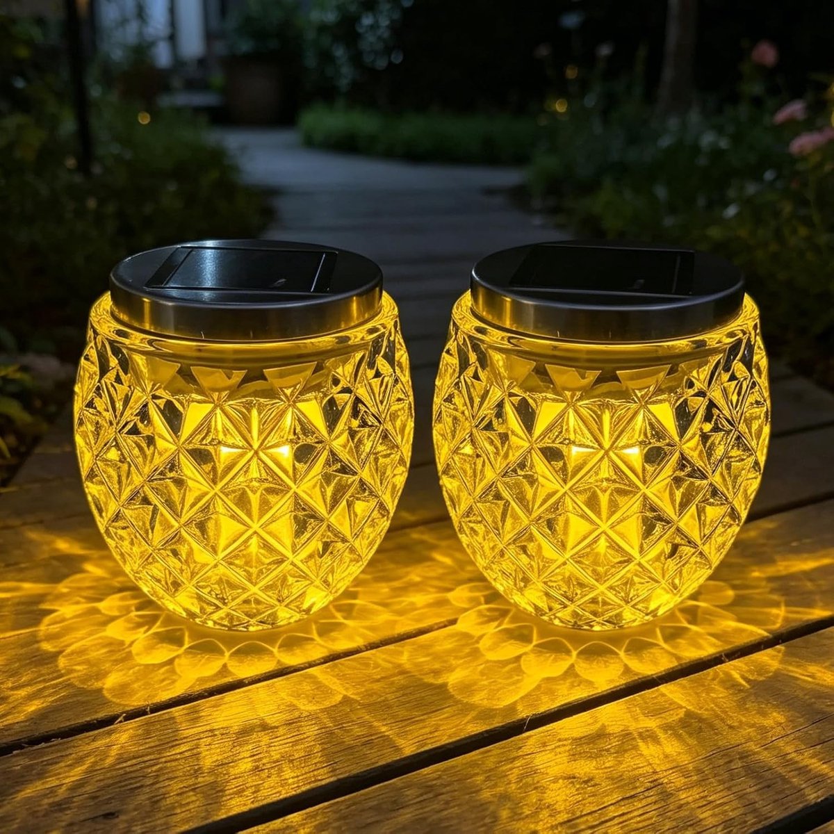 SnelShoppen - Lantaarns op zonne-energie voor buiten - 2 stuks tafellampen 10 cm - Zonnelamp voor gazon, paden, terras, dek - Perfect voor tuinfeest e