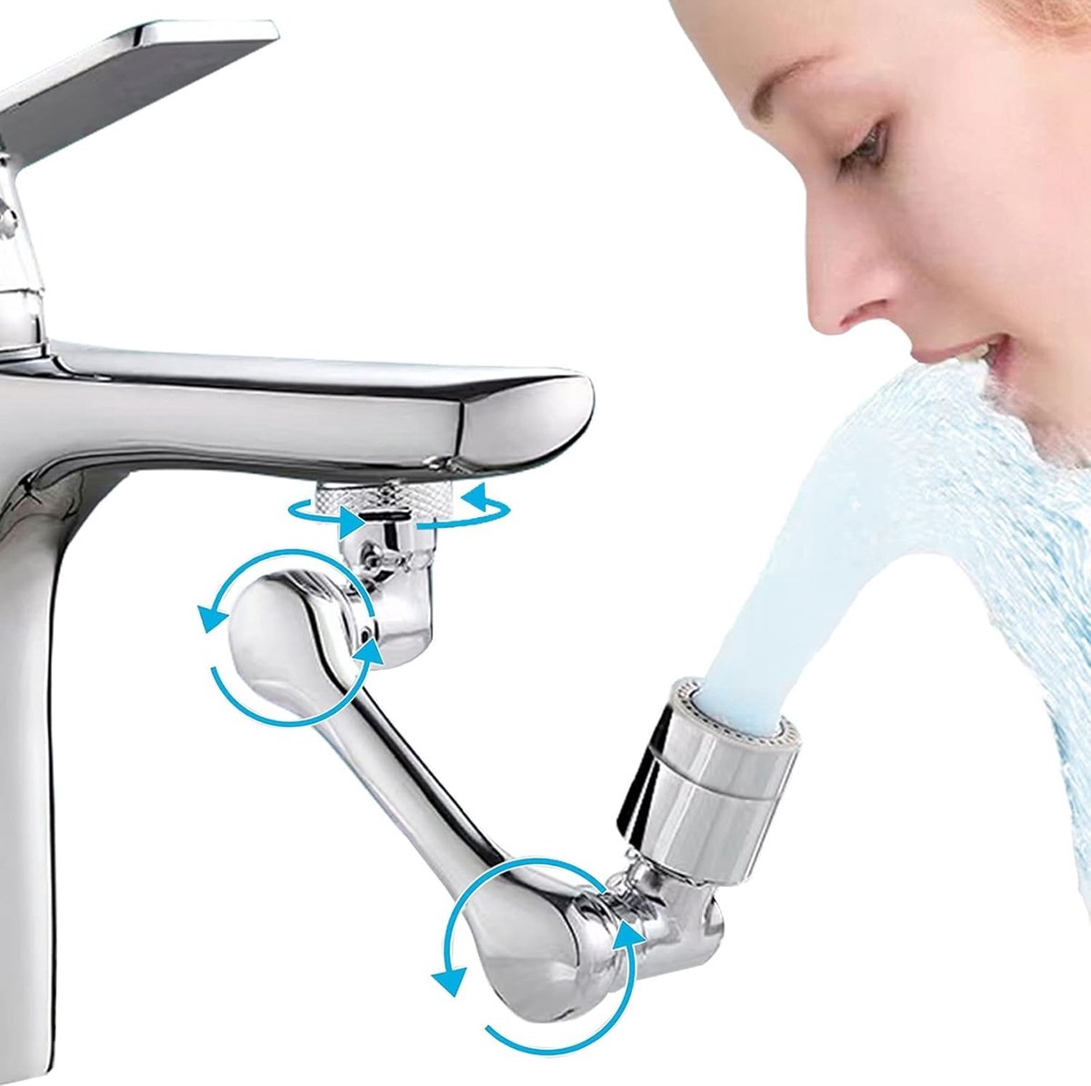 SnelShoppen - 1080° Draaibare Kraanfilter met 2 Spuitfuncties - Dubbele Functie Badkamerkraan voor Gezichtswassen, Gorgelen en Oogverzorging - Robuust