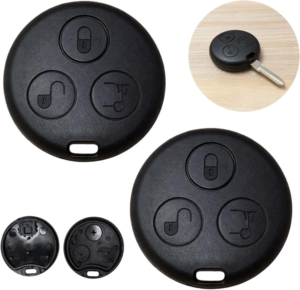 2 stuks Autosleutelbehuizing voor Smart Fortwo – Vervangbehuizing, 3-knops afstandsbediening, ideaal voor het overzetten van originele elektronica en bescherming van sleutel