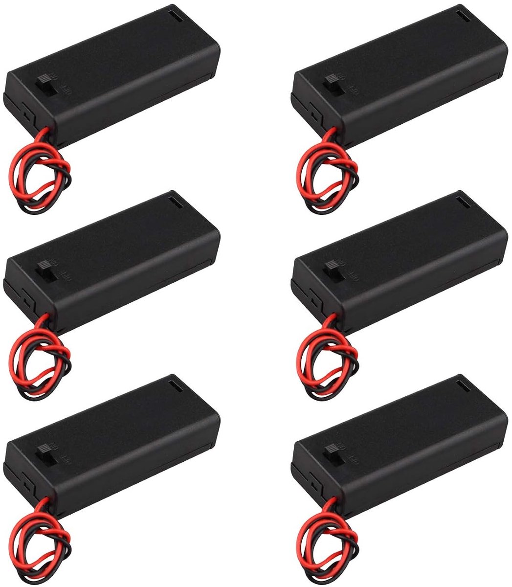 6Pcs 3V AAA 2 x 1.5V Battery Holder Case Plastic Battery Storage Box with ON/OFF Switch Case Cover and Wire Leads - ShopVlot