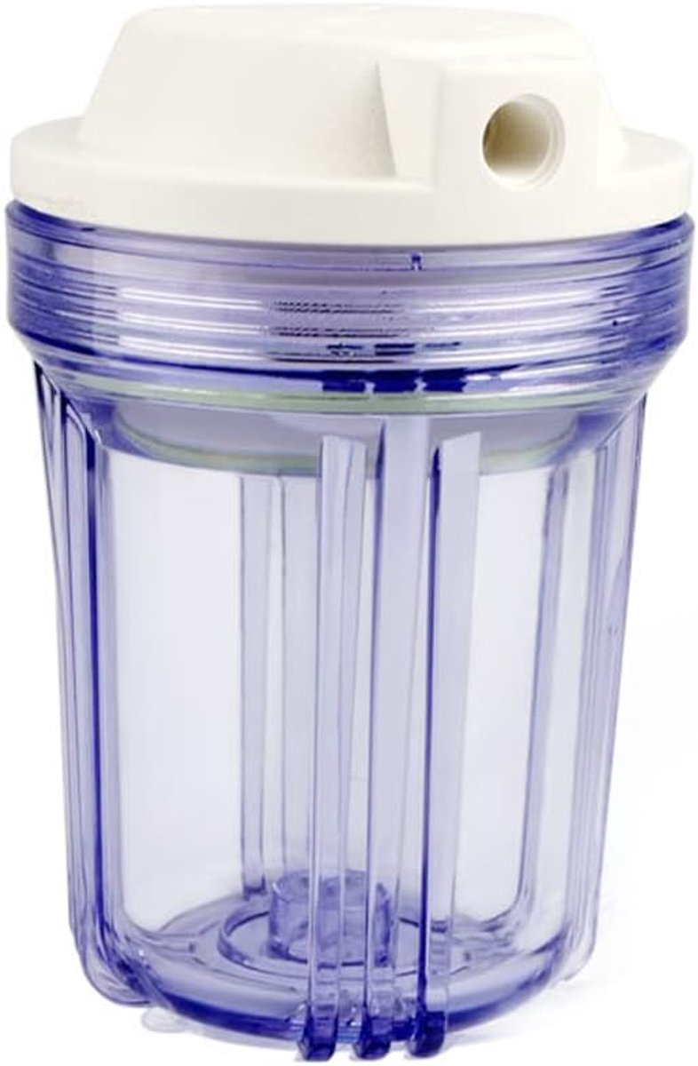 SnelShoppen - 5 inch doorzichtige behuizing met witte ribbendop voor RO-filtratiesystemen - 11,5 mm poorten - uitstekende chemische weerstand - wandmo