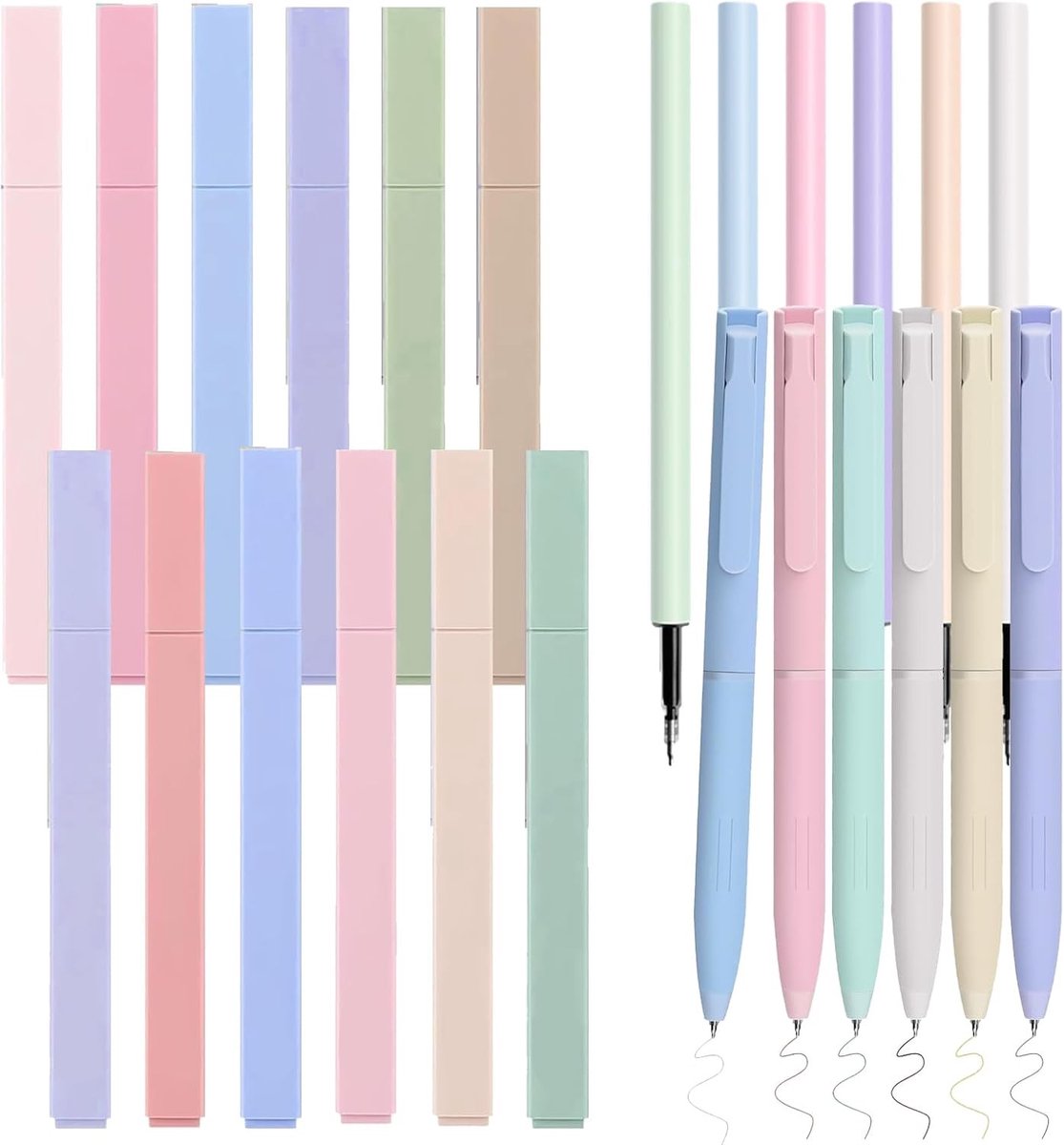 Set van 24 Pastelkleurige Textmarkeerders met Zachte Meißelpunt voor Journaling en Notities, Ideaal voor School en Kantoor