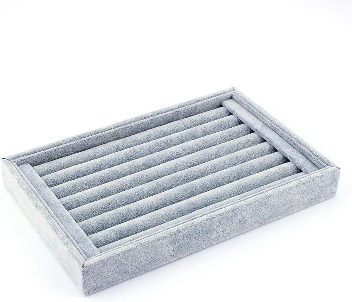 SnelShoppen - Velvet Presentatietray voor Sieraden, Organisatietray voor Ringen en Oorbellen, 23 x 15 cm, Grijs, Perfect voor Thuis en Winkels